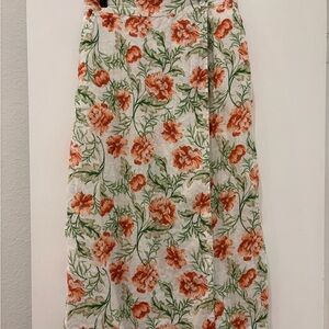 Joie brand linen Floral wrap Maxi Hawaiian style Skirt hibiscus aloha luau sz S